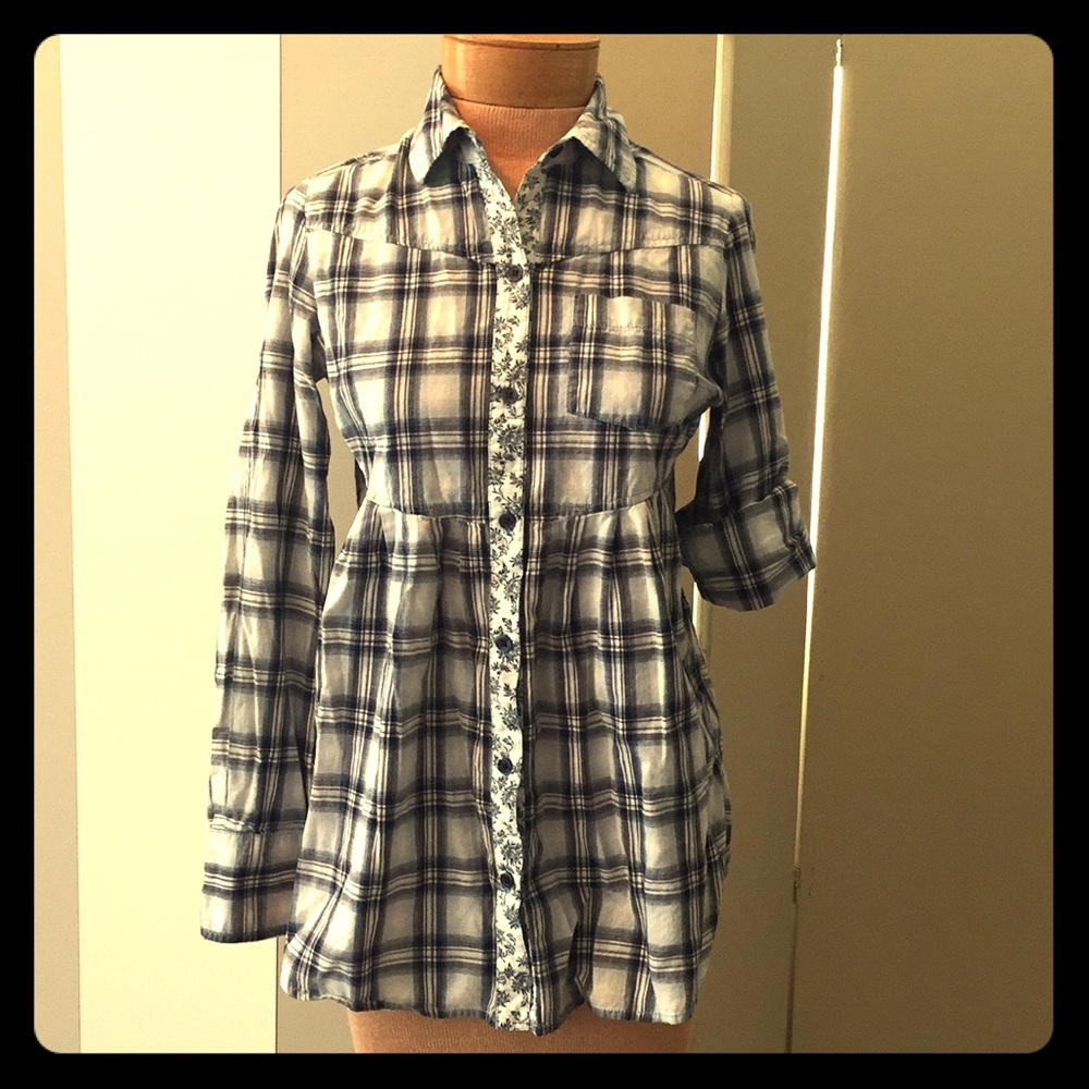 Free People Plaid Prairie Shirt Sz 4